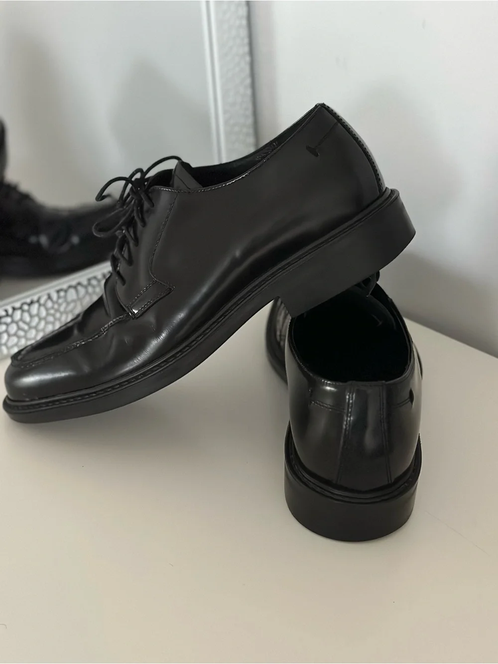 Bostonian Made in Italy Men's Black Leather Derby Shoes - Classic Lace-Up Sz 10